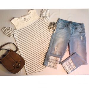 Stylish kids grey and white cold shoulder top